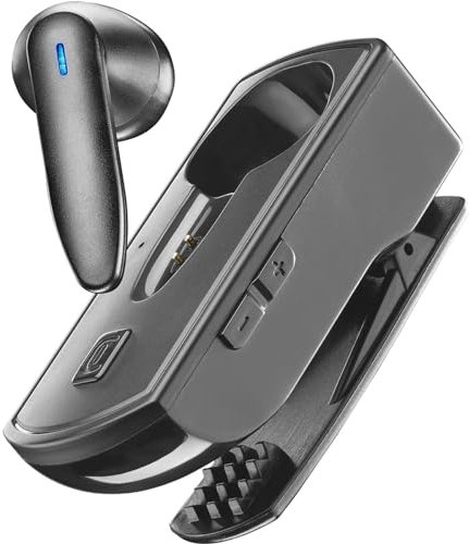 cellularline | CLIP PRO | Auricolare Bluetooth Mono con Base di Ricarica con Clip - Total Play Time 30h - Charging Time 1.5h - Tasto di Risposta - Tasti Regolazione Volume - Nero
