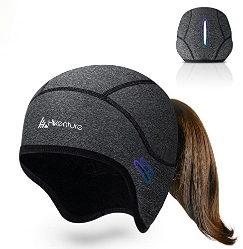 HIKENTURE Fahrrad Mütze Damen Winter Mit Zopf-Loch - Unterhelm für Fahrradhelm und Skihelm - E Bike Laufen Zubehör Damen-Warm Cap