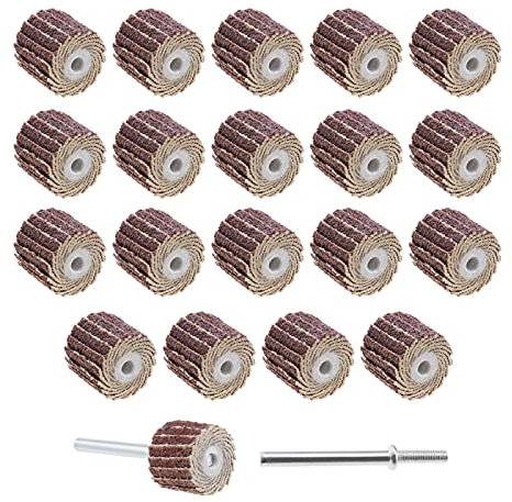 eMagTech 20Pcs 120 Grit Flap Wheel Sandpaper Sanding Disc for Rotary Tools with Long Handle Shank Mandrel 13x12x3mm/0.51x0.47x0.12inch Emery Cloth Polish Tool Accessories