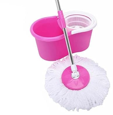Spin Mop Bucket Set with Spin 360 Wringer and 1 Microfibre Mop Pad Head Telescopic Easy Press Handle with Spin Dry Cleaning Caddy Set-Microfibre Home Cleaning Clean Floor (Pink)