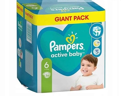 Pampers Active Baby Größe 6, Windeln, bis zu 12 Stunden Leckschutz, 13kg-18kg