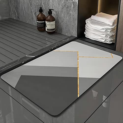 Zuzcher Tapis de Bain Antidérapant Absorbant Tapis Salle de Bain Diatomite Microfibre Tapis de Bain Doux Séchage Rapide Gris 40×60cm Gris Plumes