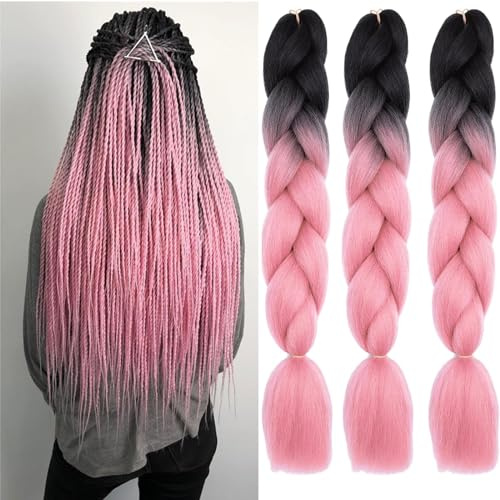 Xtrend 24 Inch 3 Packs Ombre Jumbo Braiding Hair Synthetic Ombre Braiding Hair High Temperature Synthetic Crochet Braids Hair Extensions for Women(3Packs,Black/Orange Pink#)…