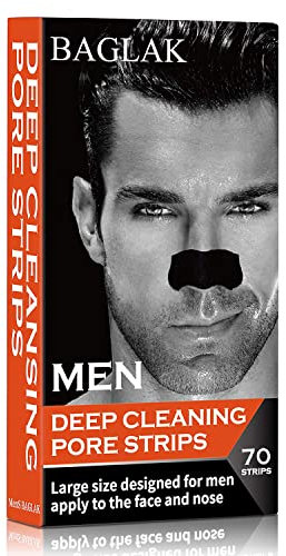 BAGLAK Men Blackhead Remover Pore Strips (70 Count) -Charcoal Nose Strips for Blackhead Removal - Large Size For Nose+Face