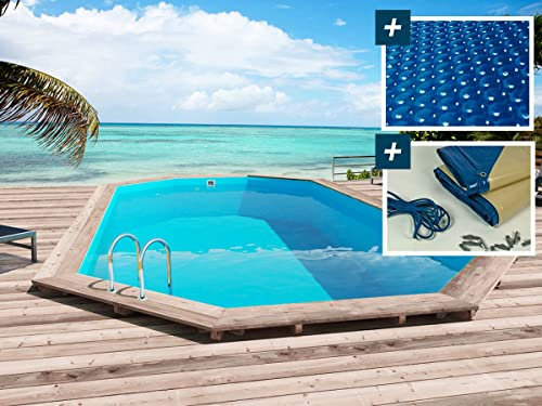 Piscine Bois Sao Paulo - 6.57 x 4.07 x 1.20 m - Bâche à Bulles 180 µ - Bâche Hiver 280 g/m² -