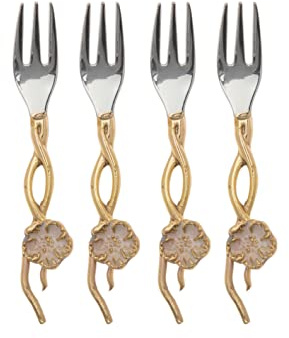 Godinger Stainless Steel Dessert Forks with Gold Handle, Set of 4