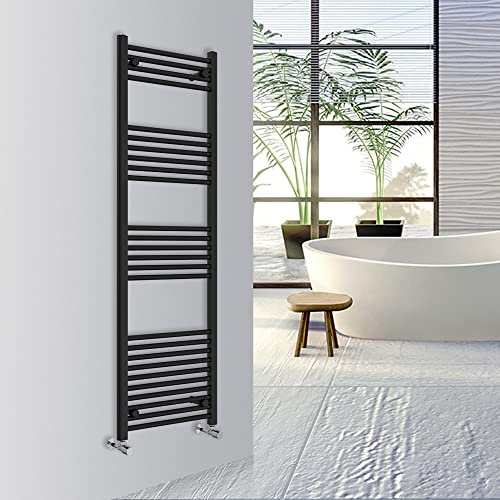 Warmehaus Straight Bathroom Heated Towel Rail Warmer 1600x500mm Black | Central Heating Bathroom Ladder Radiator, 1.5mm Premium Mild Steel, Wall Mounted, Durable Finish, For Kitchen, Living Room
