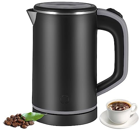 Towwoo 800ML Reisewasserkocher Klein, 600W 5 Minuten Schnelles Kochen Mini Edelstahl Wasserkocher, Überhitzungsschutz Leise Reise Mini Wasserkocher Elektrischer Kettle für Tee Kaffee Babymilch