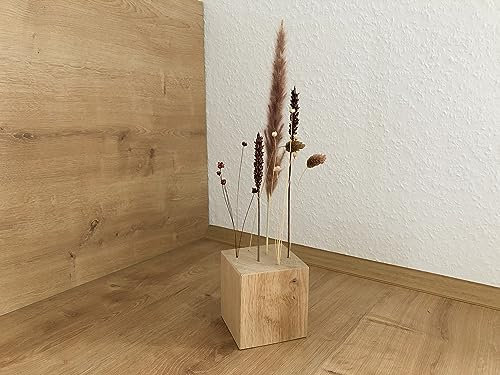 Flowerbar Cube | Massiver Holzblock mit getrockneten Blumen | Dekoelement, Unikat, Dekoration, Trockenblumen & edle Eiche (Gold Richtig)