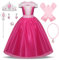 New front Fille La Belle au Bois Dormant Robe de Princesse Aurore Accessoires Baguette Couronne Bague Collier Déguisement Tulle Maxi Noël Carnaval Halloween Cosplay Robe de Soirée, Rose, 100