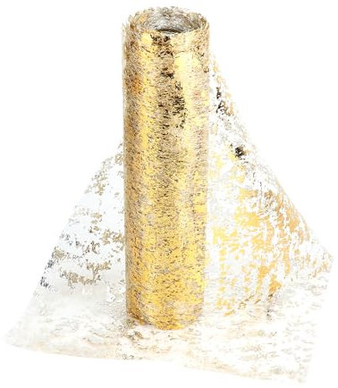 QWORK® Tischläufer Gold – 28 cm x 20 m großes Netz aus polyestergewebe mit einzigartigem foliendesign – perfekt für Hochzeiten, Partys und bastelarbeiten