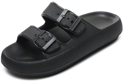 Waysoland Cozyslides Original Damen Herren,Wolkenschuhe Damen Sandalen Wolken mit Verstellbaren Schnallen Rutschfest Schnell Trocknend Super Bequeme Dicke Sohle Airfoot(Schwarz,44/45 EU)