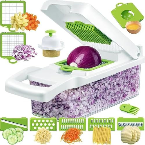 Faboer™ Vegetable Chopper, Pro Onion Chopper, 𝟭𝟰 𝗶𝗻 𝟭Kitchen Mandoline Food Chopper, Kitchen Vegetable Slicer Dicer Cutter,Mandoline Vegetable Slicer Salad Chopper,Carrot and Garlic Chopper