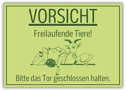 Schild Gartenschilder Motive Garten und Tiere Warnung Warnschild mit UV-Schutz Wetterfest Hinweis 300 mm x 200 mm | Made in Germany (Vorsicht freilaufende Tiere)