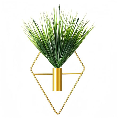 Triangle and Rhombus Shapes Metal Hanging Planters Vase with Artificial Aquatic Plants Geometric Wall Decor Indoor Plants Holder for Home Living Room Porch Office (1PCS, Gold)