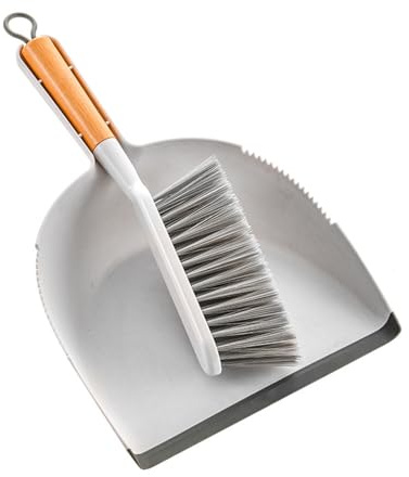 HOUSN Shovel and broom set, dustpan and hand brush Broom with dustpan with bamboo handle, sweeping set for household,Gray
