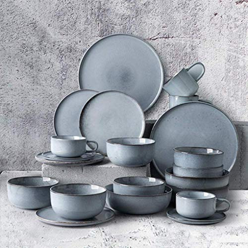 OrLtL Vajilla de cerámica, 28 Piezas, Juegos de vajilla de cerámica, Platos de Porcelana Desgastados, tazones y Tazas, Servicio Combinado de vajilla para 4 Personas