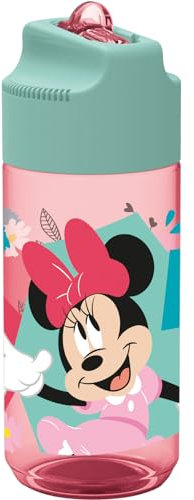 p:os 35607 - Gourde Disney Minnie Mouse pour Enfants, Bouteille d'eau avec Paille intégrée, contenance env. 360 ML, Anti-Fuite, pour l'école, Le Sport et Les Loisirs