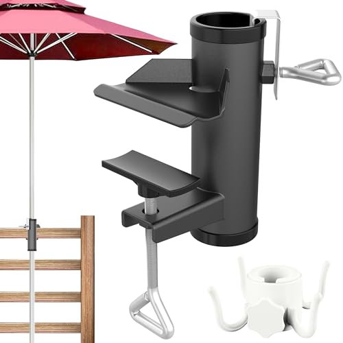 DBPBToU Pied de Parasol, Support Parasol Balcon d'extérieur, réglable Fixation Parasol Balcon se Fixe sur Les Tables de Pique-Nique, Les Gradins, Les balustrades (Noir)