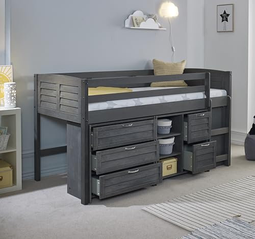 Humza Amani Cozy Wooden Midsleeper, Kids bunk bed, Large Storage Space, Drawers and Shelves Included, Rustic Grey