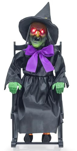 KI Store Halloween Animiert Eimer mit leuchtenden Augen für Totenkopf deko Spukhaus die gruseligste Dekoration zu Halloween deko (Hexe)