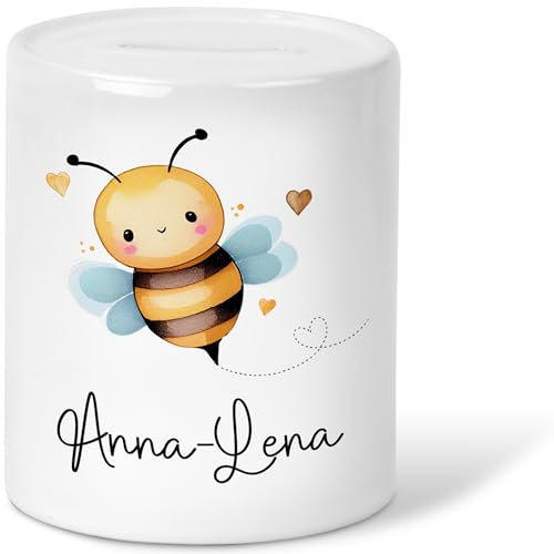 kleinebuchstaben® Personalisierte Spardose Biene mit Namen und Datum – Geschenk für Jungen & Mädchen Kommunion Firmung Konfirmation, Geburtstag, Weihnachten Geschenk Wunschname (Sparschwein - Biene)