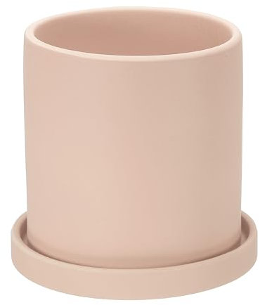 PATIKIL 5 Inch Ceramic Plant Pots, Modern Flower Planters with Drainage Holes and Tray for Decorate Home Indoor Plants Succulent Herb, Light Pink