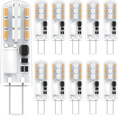 RuLEDne G4 LED Bulb 2 W / 10W 20W 12V Halogen Bulb Replace G4 LED Warm White Lamp, No Flickering Beam Angle 360° Non-Dimmable for Cooker Hood Backlighting Pack of 10