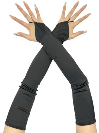 Whakano Fingerlose Handschuhe für Damen Frauen,Elegante Lange Handschuhe,1920er Jahre Opernhandschuhe,für Halloween,Bankett,Party,Hochzeit,Abschlussball,Cosplay,Tea Party Zubehör,Schwarz