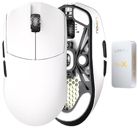 Lamzu Maya X kabellose Gaming-Maus, 47 g, optischer Schalter, 30.000 DPI, symmetrisch, Nordic 52840 MCU, staubdichter Encoder, PAW3950 Sensor (größere Maya) (weiß)