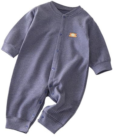 QINQNC Abbigliamento per Bambini in Velluto a Righe Abbigliamento per Gattonare Disossato Autunno e Inverno Pigiama Caldo per Bambini Nuovi Neonato 3 Mesi Maschio Pigiama (Dark Blue, 0-3 Months)