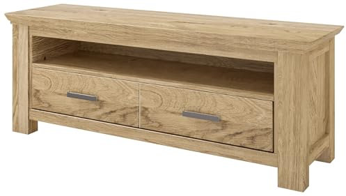 FURNARO Lowboard Siena Wildeiche teilmassiv 1 Fach 2 Schubkästen geölt komplett montiert rustikal modern 150x55x47 cm