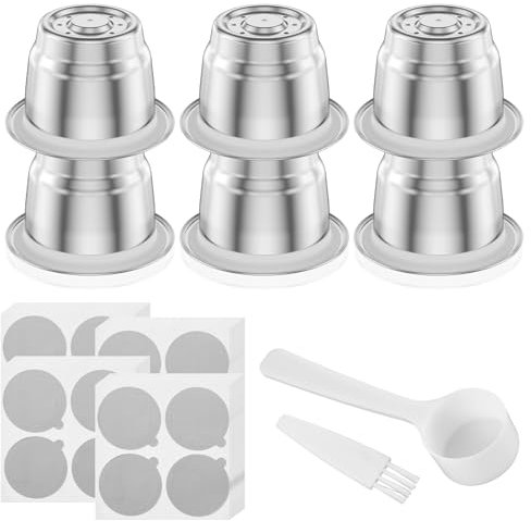 Foppla Lot de capsules à café en acier inoxydable pour Essenza Mini C30 - Réutilisables - Capsules rechargeables avec 100 couvercles en film - Pour tasses à café à expresso