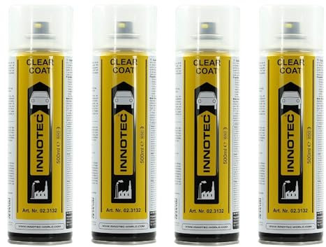 4 Stück Innotec Klarlack Clear Coat - transparent glänzend - für ein glänzendes Finish - zum Fixieren und Schützen der Lackierung - Klarlack Spray - glänzender Autolack - schnelltrocknende - 500ml
