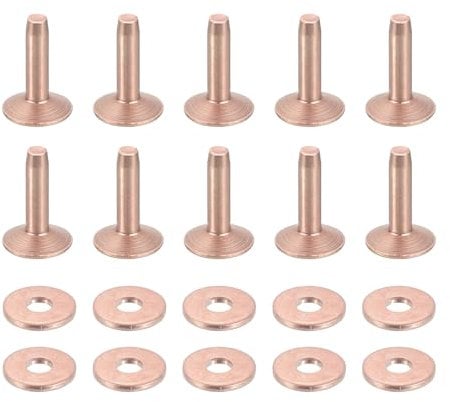 sourcing map 25 Set Copper Rivets and Burrs, 10x3.3x12mm Solid Leather Copper Rivet Fastener for Leather DIY Craft Supplies, Copper Tone