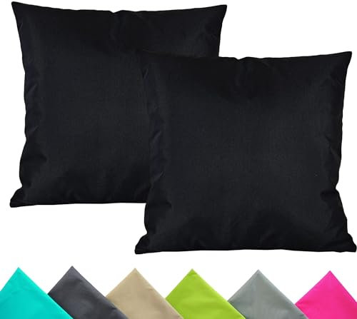 JACK 2er Set 40x40cm Outdoor Kissenhülle Kissenbezug Wasserfest Sitzkissen Lounge Kissen Garten Stuhl Lotus Effekt, Farbe:Schwarz