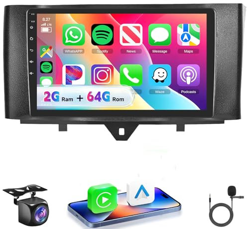 VECHTEL Autoradio 2G+64G Android 15 für Mercedes-Benz Smart 2011-2015, 9 Zoll HD 2.5D Touchscreen Auto Radio mit Drahtlos Carplay Android Auto GPS Wi-Fi USB Bluetooth FM RDS Radio Rückfahrkamera