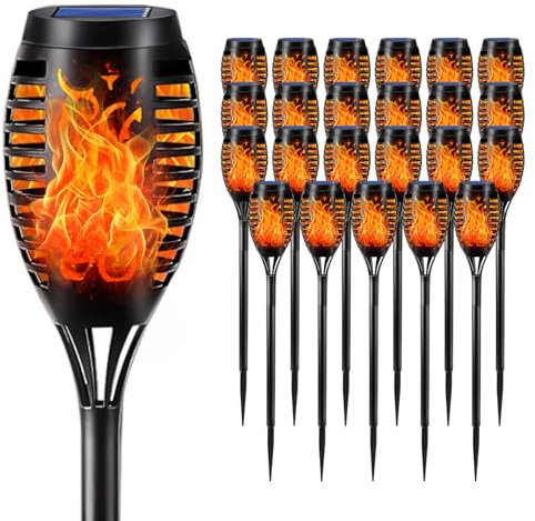 LQWELL® Solarleuchten Solar Fackellicht für Außen Garten 24 Stück 12 LED Solarlampe mit Realistischer Flammeneffekt IP65 Wasserdicht Gartenfackeln Solar Weg Hinterhöfe Rasen Beleuchtung (24 Stück)