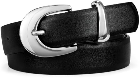 XZQTIVE Damen Leder Gürtel mit glänzendem Gold-Silber Schnalle, Schwarz/Weiß/Beige/Braun/Kaffee, Gürtel für Damen, passend zu Jeans, Kleidern, Hosen und Mänteln
