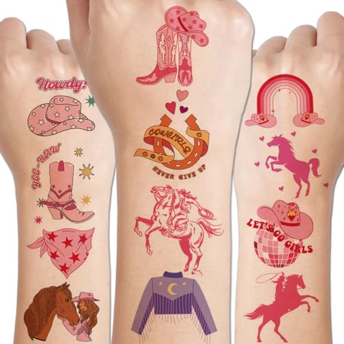 CHARLENT Cowgirl Temporäre Tattoos für Mädchen, Western Tattoos Kinder | Temporäre Western Tattoos für Mädchen, ideal als Mitgebsel für Geburtstage, Cowboy-Partys, Geschenke und Partytüten