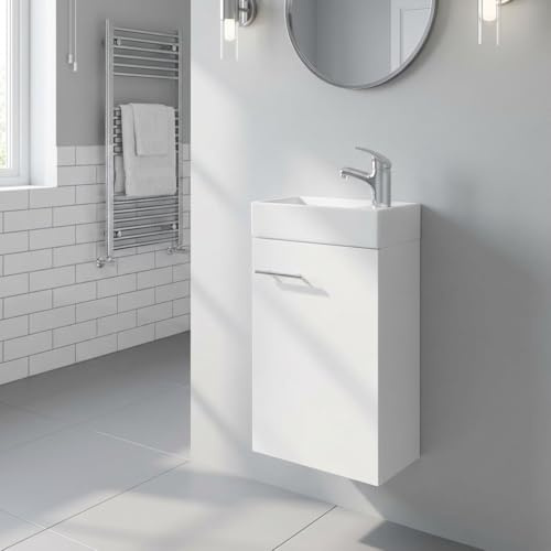 TRANS - PAL Modern Wall-Mounted Bathroom Vanity Unit with Basin and Tap – White, 68 x 40 x 22 cm, Space-Saving Design