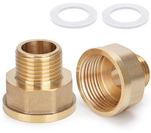 Lot de 2 adaptateurs réducteurs en laiton AG/IG 1/2 mâle vers 3/4 femelle | Filetage femelle 3/4 vers filetage mâle 1/2 | Convertisseur de connexion de tuyau durable avec joint en caoutchouc pour