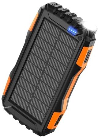 Solar Power Bank, 42800mAh Portable Charger, 6.82x3.48x1.66 inches Heavy Duty External Battery Pack with Built in Cables, SOS Strobe Flashlight for Hiking, Survival and Home Use