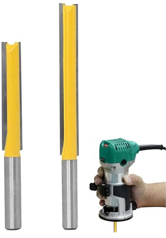 2 PCS Extra Long 1/4 Router Bit,Straight Router Bit 2'' & 3'',Flush Trim Router Bits 1/4 Shank,for Wood Woodworking Tools Double Flute Grooving Bit Carbide