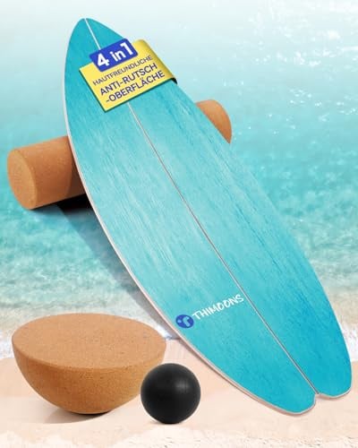 Balance Board Erwachsene | Rutschfeste Oberfläche & Rocker Shape | Surf Balanceboards für Surf Core-Training, Fitness, Reha & Koordination,inkl. Rolle, Halbkugel und Balance Ball