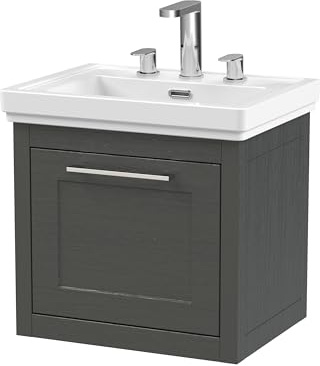 Balterley Vanity Unit with Basin Wall Hung, Single Drawer Soft Close with 3 Tap Hole Rectangular Sink and Handle, Bathroom Vanity Units, Traditional Sink Cabinet - 531 x 406 x 515mm (Dark Grey)