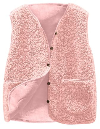 Générique Gilet sans Manche Femme Molleton Polaire Doux Coupe Classique Grandes Filles Couleur Unie Blouson Mode Bouton Matelassée Veste avec Poches Pull sans manches pour Femme Coupe ample