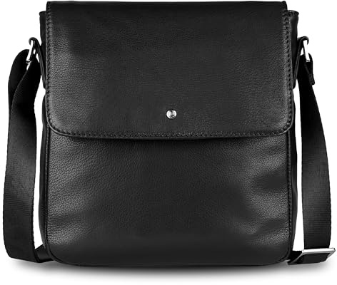 bugatti Black Magic Schultertasche mit Überschlag aus Leder, Umhängetasche für Herren, schwarz