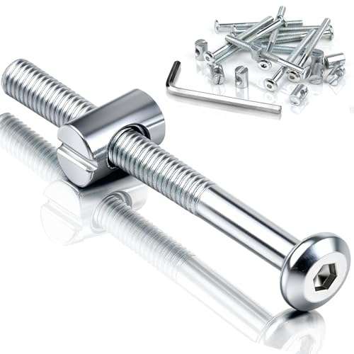 mawmuaw M6x100 mm Bed Bolts, 12 Pack Furniture Connector Bolts and Barrel Nuts, M6 Hex Socket Screws and Nuts with Wrench, Replacement Hardware Kit for Bunk Bed Frames, Cribs, Chairs, Cots, Cabinets