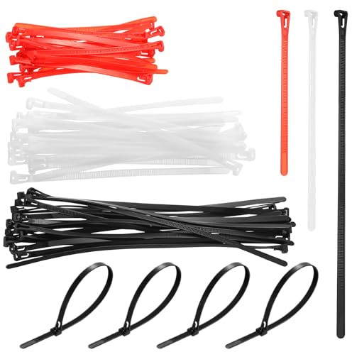 Zhujiehigh 60 Stück wiederverwendbare Kabelbinder Set 30/20/15cm, 3 Farben | Kabelbinder Set, Nylon, UV-beständig, wiederverschließbar, Farben Schwarz, Weiß, Rot, für Innen und Außen, 60 Stück.